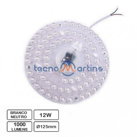 Módulo LED circular c/ ímans Ø125mm 230VAC 12W 1000lm 4000K (Branco Neutro) - Techtouch