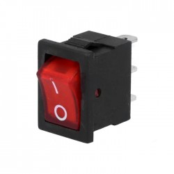 Interruptor Basculante Mini 2 Posições Estáveis - ON-OFF - 250VAC 3A (3 pinos) - Luminoso Vermelho