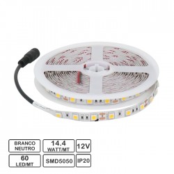 Fita LED c/ 60 LEDs/Mt 12vDc 5Mt SMD5050 IP20 6000k Videny