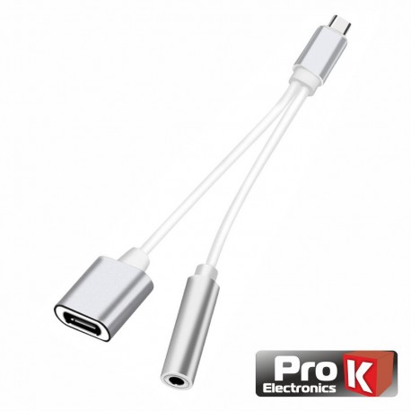 Ficha Adapt. Usb-C Macho P/ Usb-C / Jack 3.5mm Femea - PROK