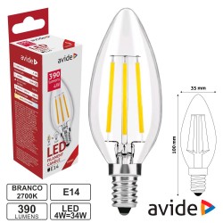 Lampada Led E14 4w Vela Filamento 2700k 470lm - AVIDE