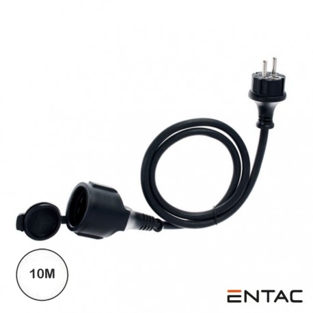 Extensão Schuko Macho / Fêmea 3x1.5mm C/ Tampada 10mt Preta - ENTAC