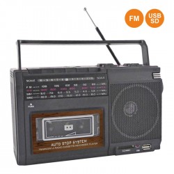 Rádio Portátil AM/FM 8W Cassete/USB/SD Retro