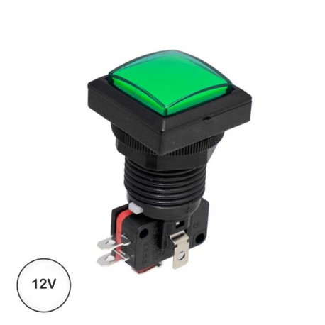 Botão verde iluminado estilo arcade, 41x23mm, Ø24mm, 16A/250V AC