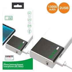 Bateria PoweBank c/ Ficha Micro 2Usb + LCD 13000ma Nivel Carga