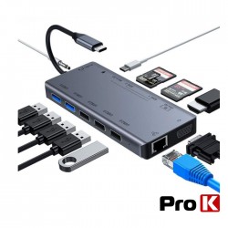 Hub USB-C P/ USB-C/5xUSB/VGA/HDMI/JACK3.5MM/ RJ45/2xCARTÕES