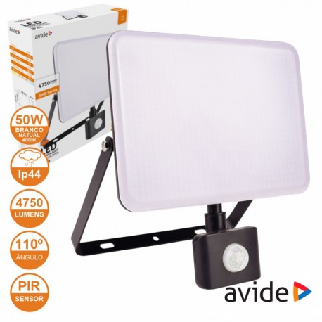 Foco LED 50W 230V C/ Sensor 4000K 4750LM PRETO IP44 - AVIDE