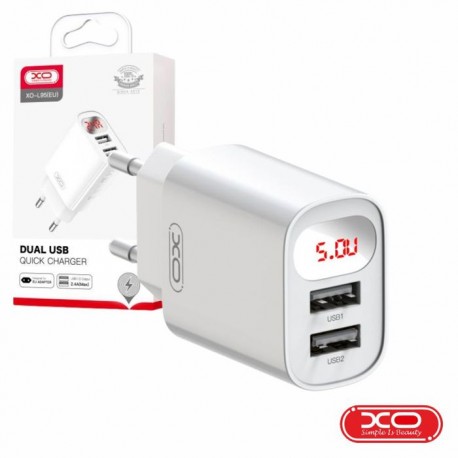 Alimentador 2 USB-A 2.4A Branco C/ Ecrã Digital XO