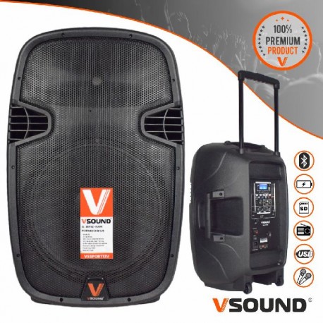 Coluna Amplificada 15" USB/BT/SD/FM/BAT Mic s/ Fios - VSOUND