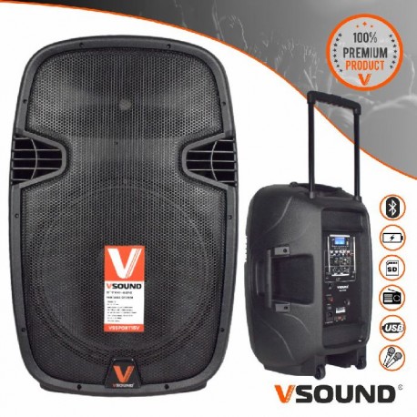 Coluna Amplificada 12" 500W USB/BT/SD/BAT/2XMIC UHF - VSOUND