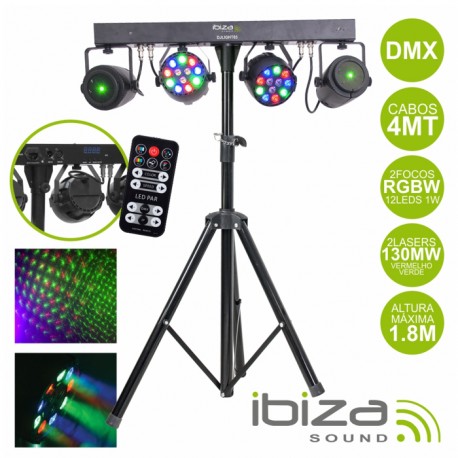 Suporte C/ 2 Projetores Par 12 LEDS RGBW + 2 Laser DMX IBIZA