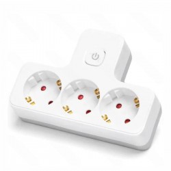 Ficha Elétrica Adaptadora 3x Schuko C/ Interruptor