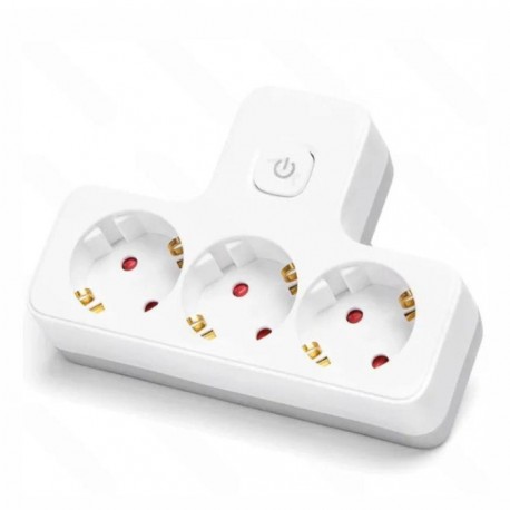 Ficha Elétrica Adaptadora 3x Schuko C/ Interruptor