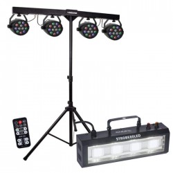 Suporte C/ 4 Projetores PAR + Estroboscópio C/ 4 LEDS COB