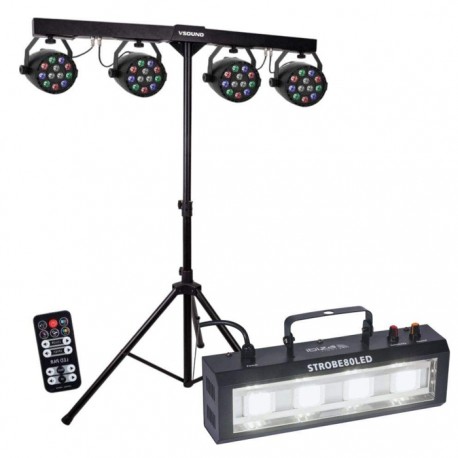 Suporte C/ 4 Projetores PAR + Estroboscópio C/ 4 LEDS COB