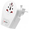 Adaptador de viagem Universal ➝ Schuko c/ 1x USB-A + 1x USB-C (20W)