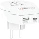 Adaptador de viagem Universal ➝ Schuko c/ 1x USB-A + 1x USB-C (20W)